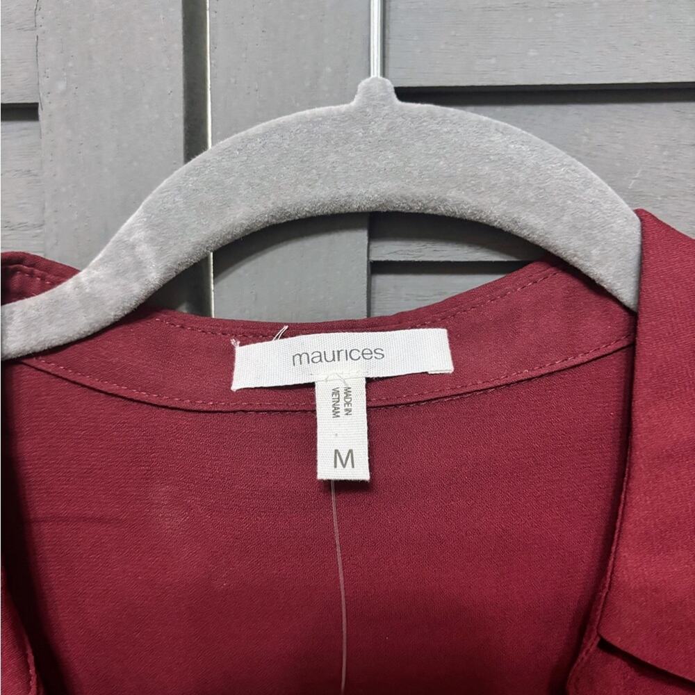 NWT Maurices Burgundy V-Neck Blouse with Long Sleeves Size M - Picture 2 of 4